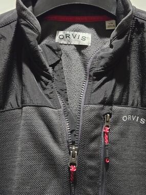Orvis Black Zip-Up Pullover with Red Accent